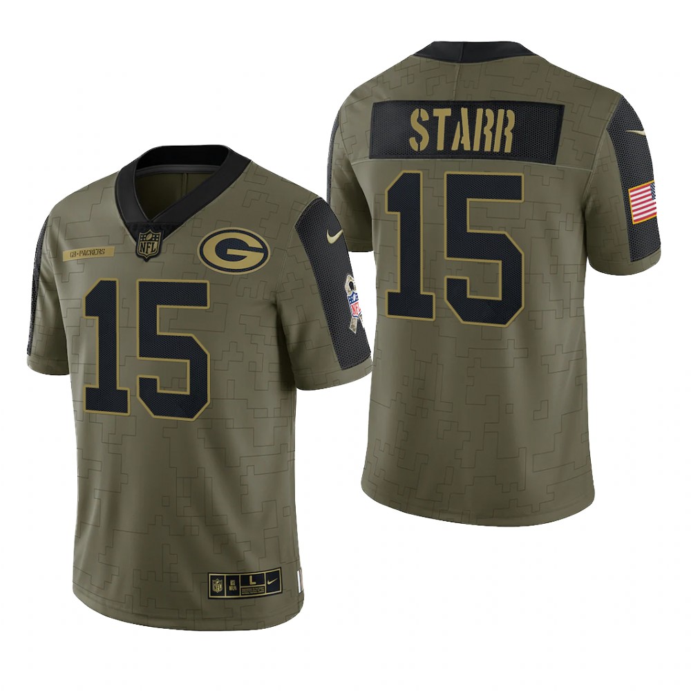 Green Bay Packers Bart Starr Olive Limited Jersey 2021 Salute To Service - Men's