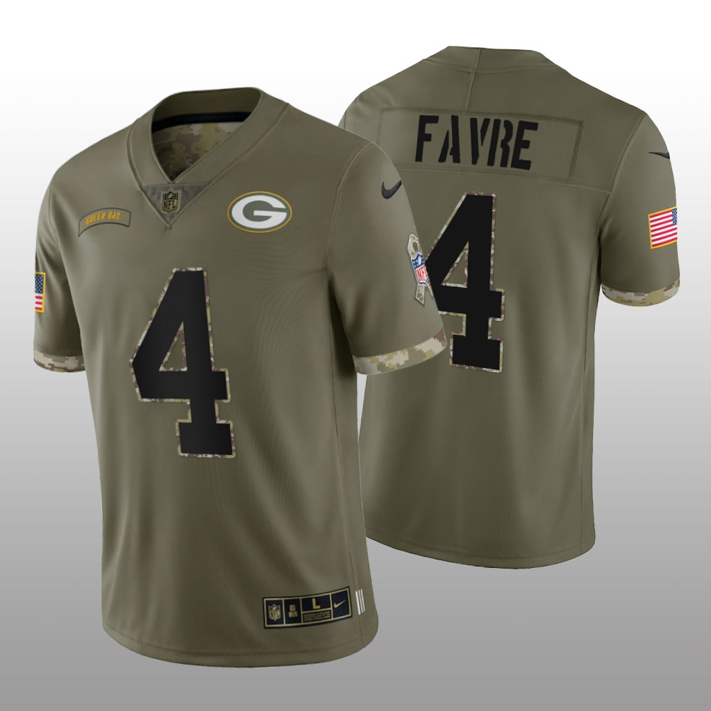 Green Bay Packers Brett Favre Olive Jersey 2022 Salute To Service - Men's