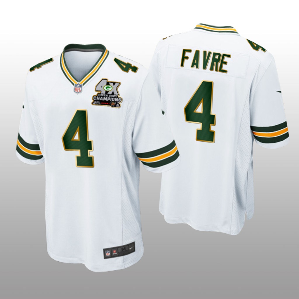 Green Bay Packers Brett Favre White Game 4X Super Bowl Champions Patch - Men's