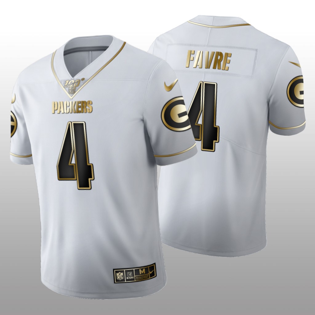 Green Bay Packers Brett Favre White Golden Edition Jersey 100th Season Men's