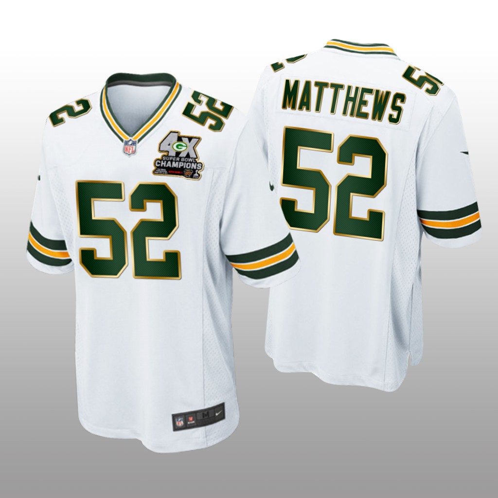 Green Bay Packers Clay Matthews White Game 4X Super Bowl Champions Patch - Men's