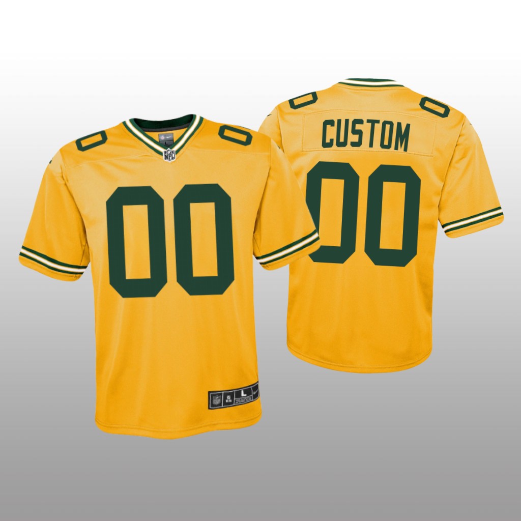 Green Bay Packers Custom Gold Jersey Inverted Game - Youth
