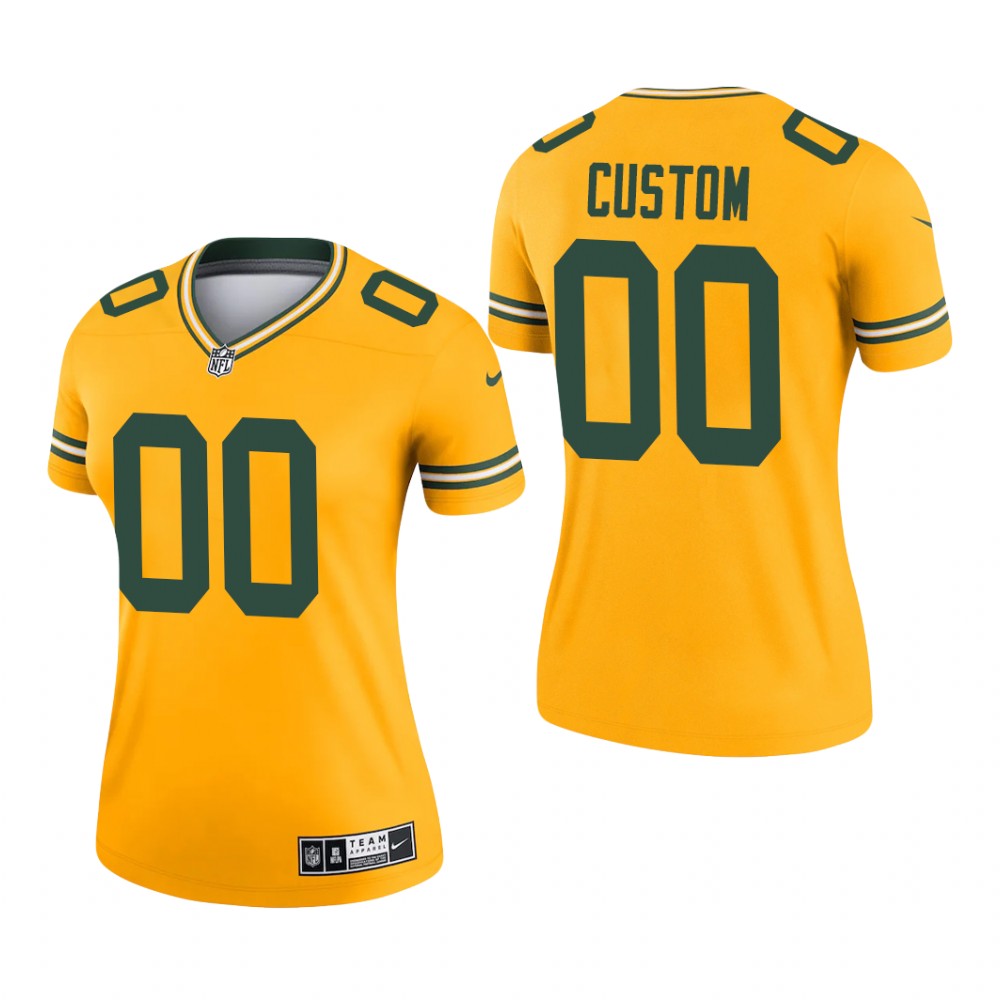 Green Bay Packers Custom Gold Jersey Inverted Legend - Women's