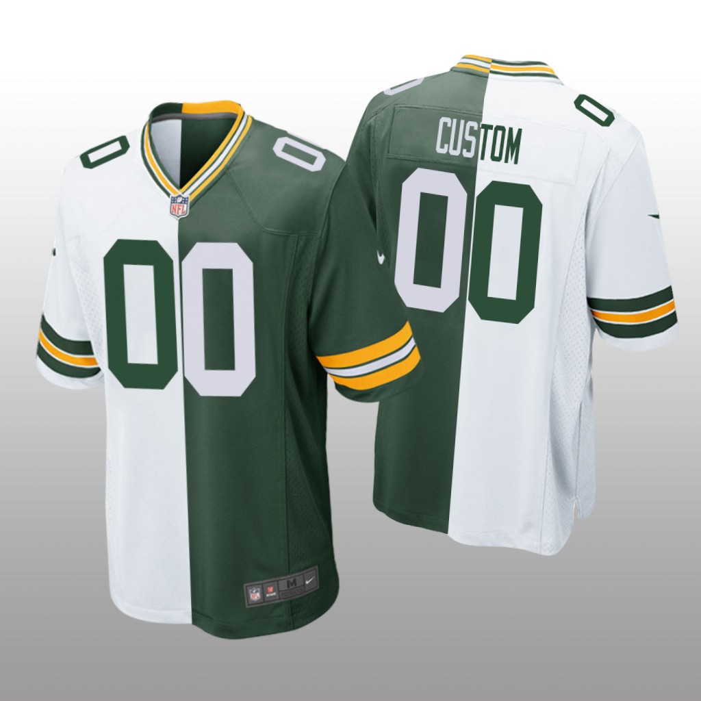 Green Bay Packers Custom Green White Two Tone Jersey Split - Men's