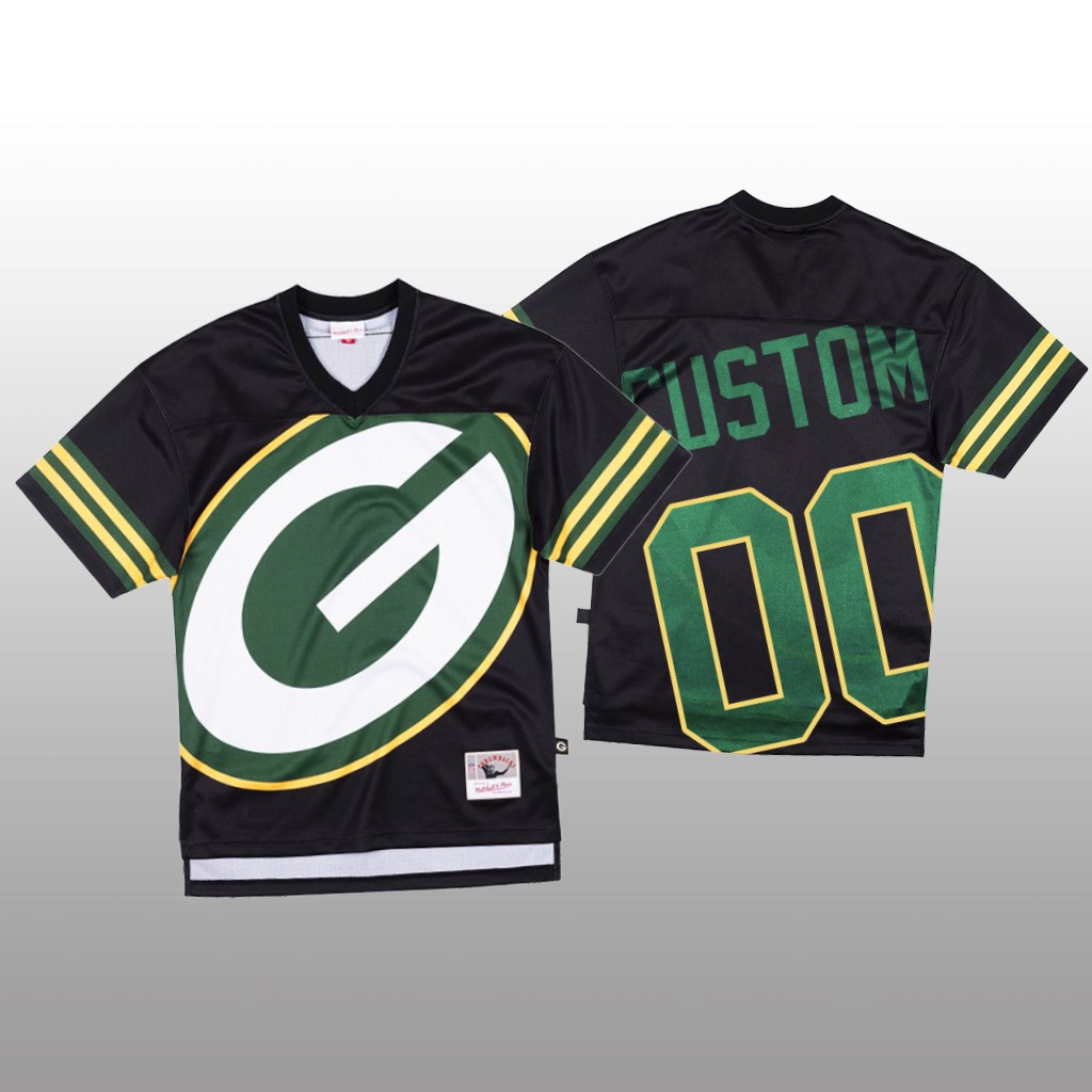 Green Bay Packers Custom Mitchell & Ness Black Jersey Big Face - Men's