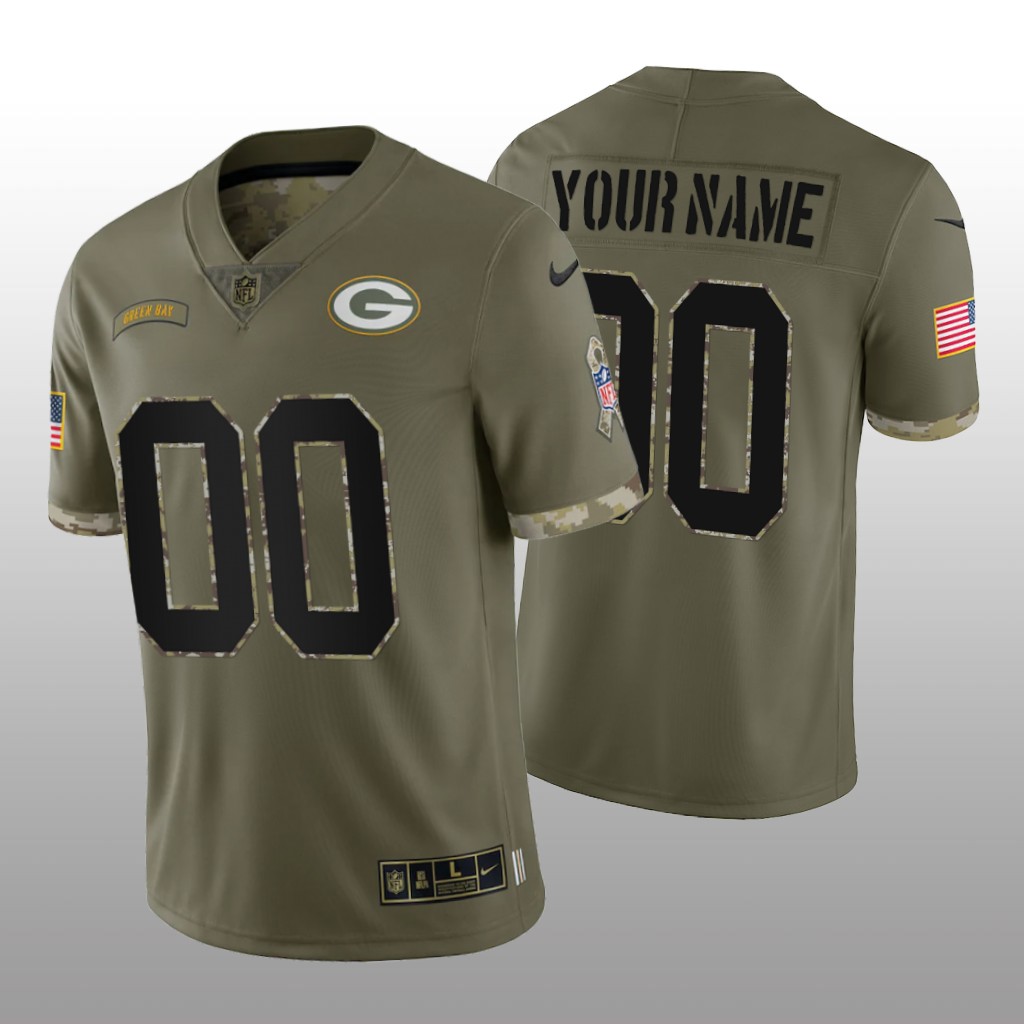 Green Bay Packers Custom Olive Jersey 2022 Salute To Service - Men's