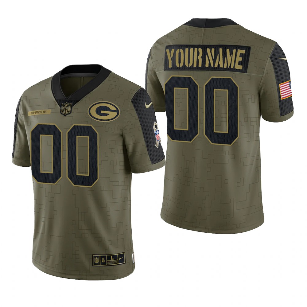 Green Bay Packers Custom Olive Limited Jersey 2021 Salute To Service - Men's