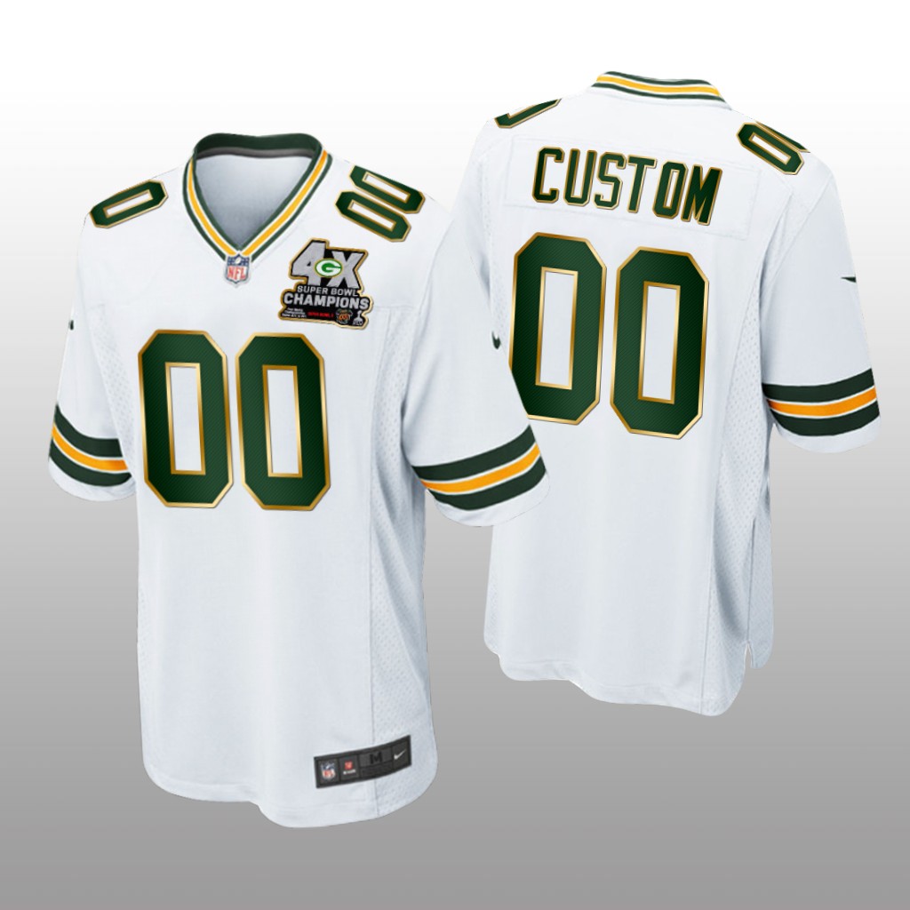 Green Bay Packers Custom White Game 4X Super Bowl Champions Patch - Men's