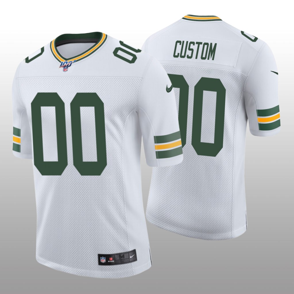 Green Bay Packers Custom White Vapor Limited Jersey 100th Season - Men's