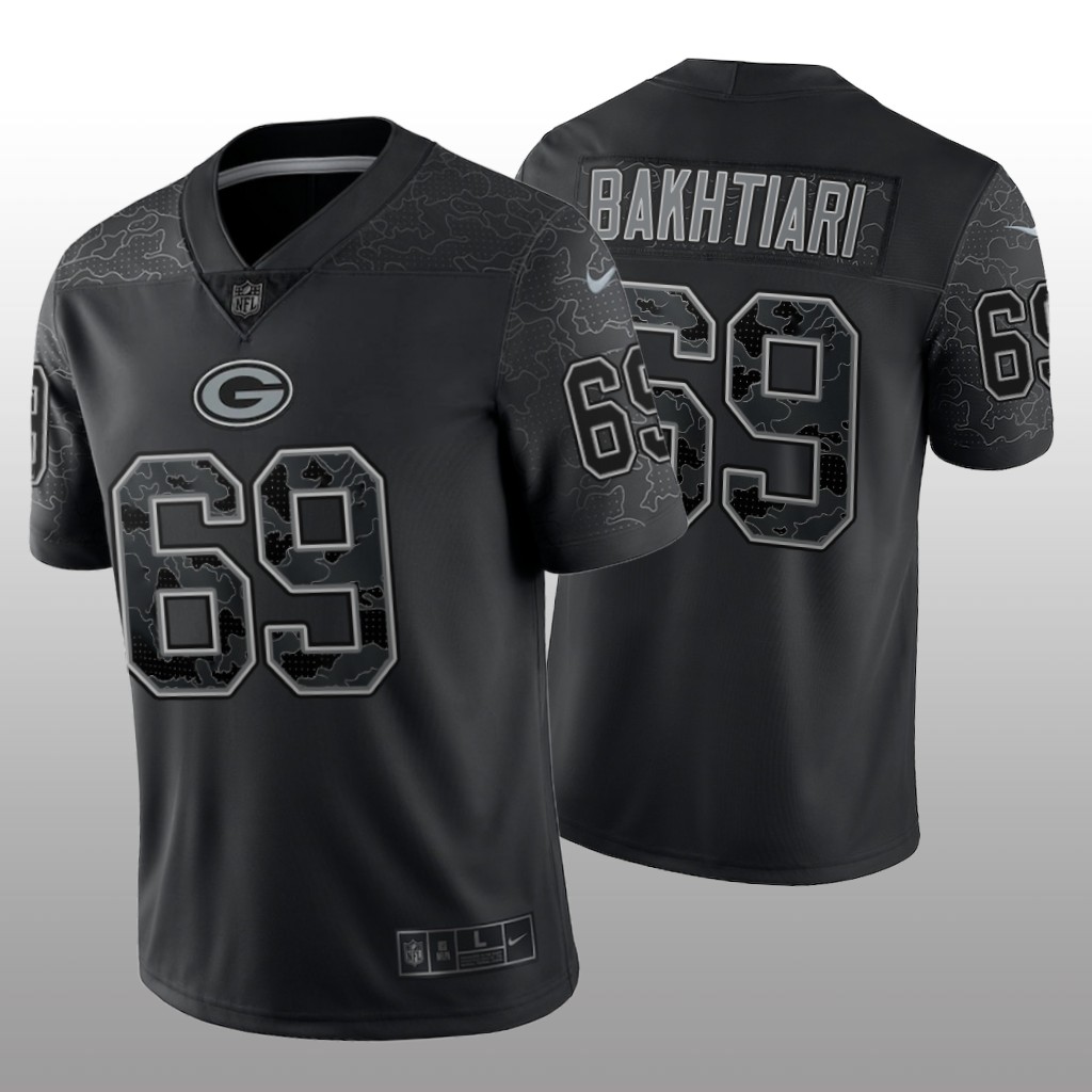 Green Bay Packers David Bakhtiari Black Jersey Reflective Limited  - Men's