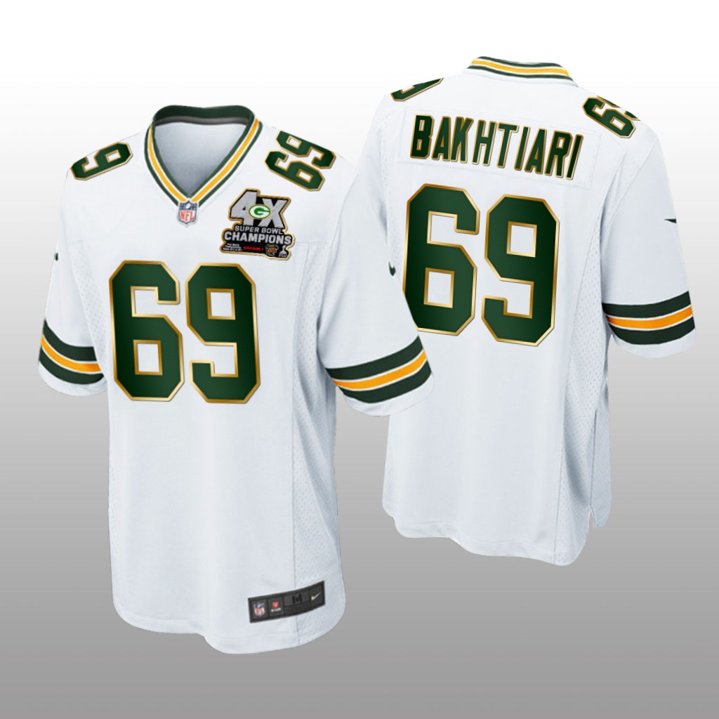 Green Bay Packers David Bakhtiari White Game 4X Super Bowl Champions Patch - Men's