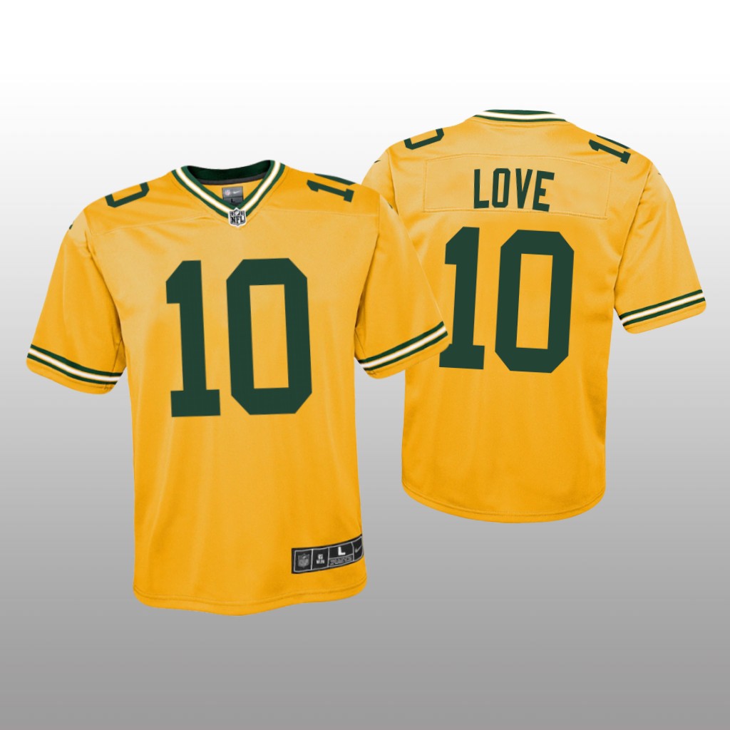Green Bay Packers Jordan Love Gold Jersey Inverted Game - Youth