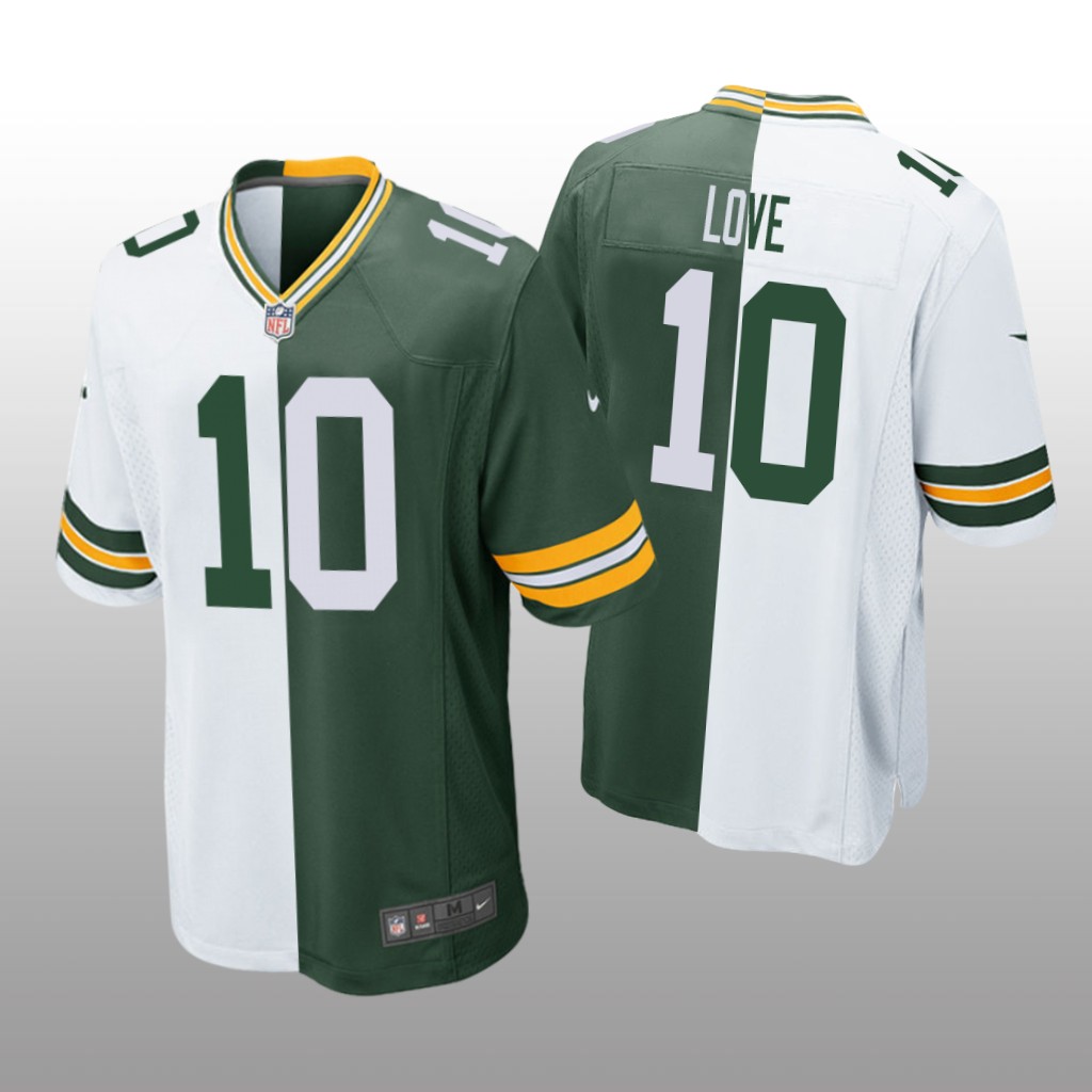 Green Bay Packers Jordan Love Green White Two Tone Jersey Split - Men's