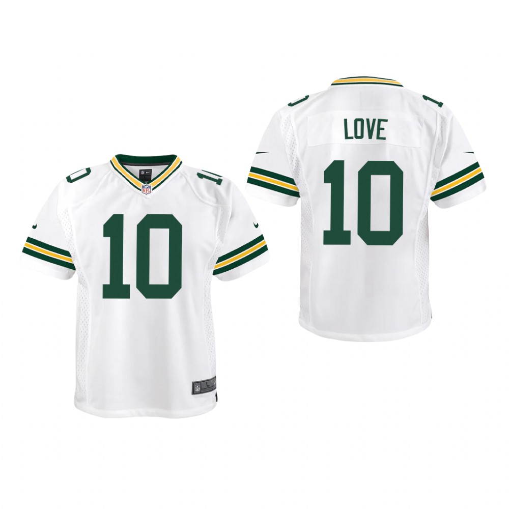 Green Bay Packers Jordan Love White Jersey Game - Youth