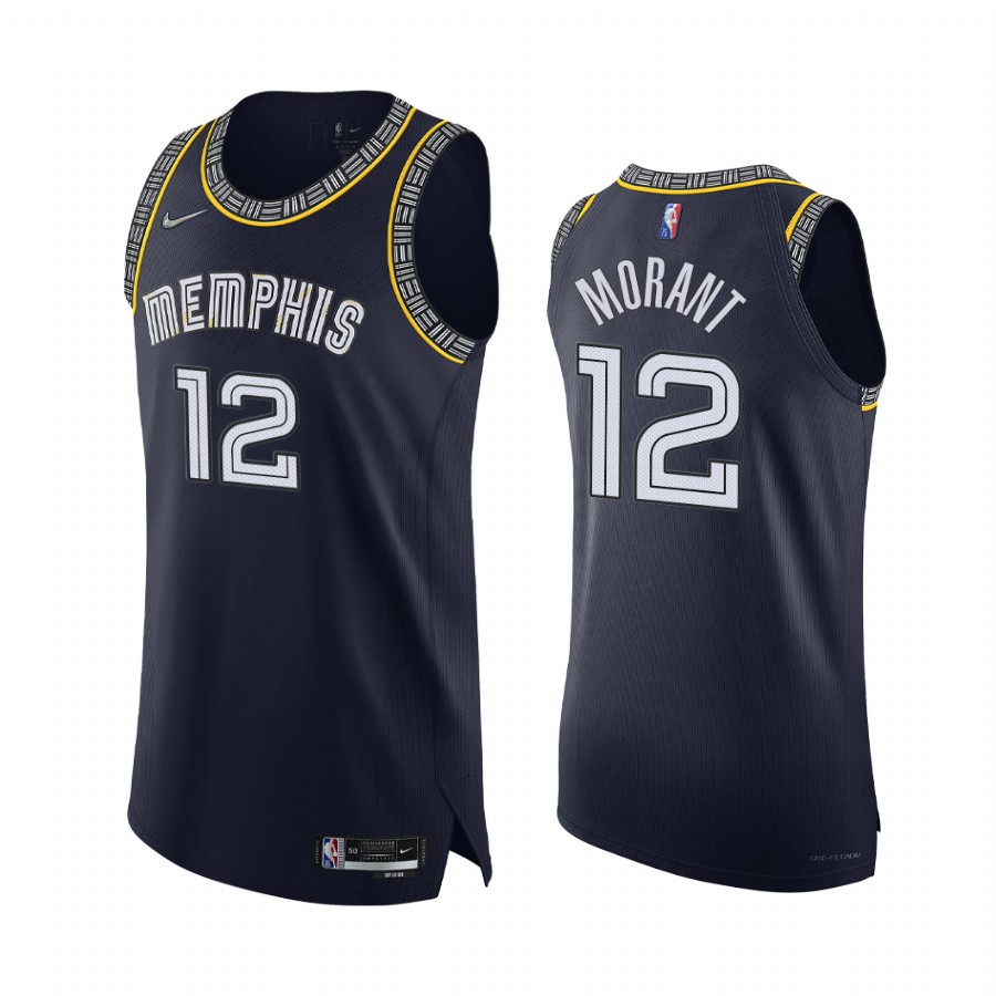 Grizzlies #12 Ja Morant Navy Jersey 75th Season City Edition 2021-22