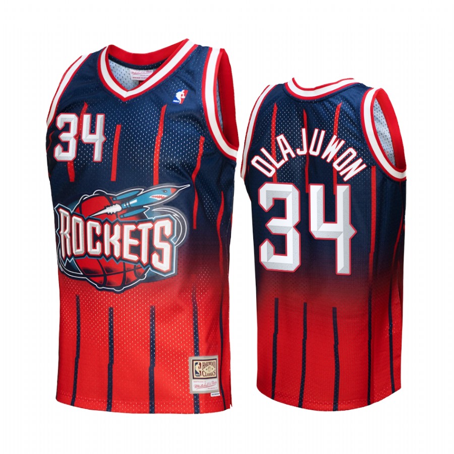 Hakeem Olajuwon #34 Houston Rockets Fadeaway Red Navy Hardwood Classics Jersey