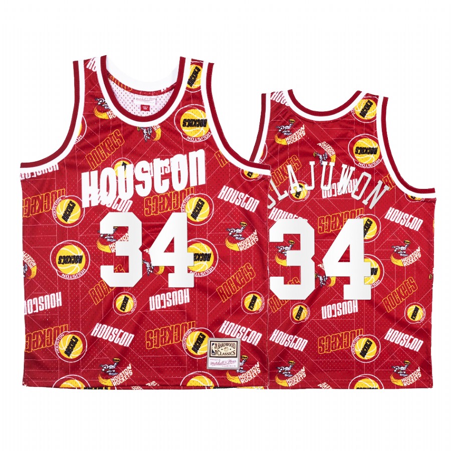 Hakeem Olajuwon #34 Houston Rockets Red Tear Up Pack Jersey