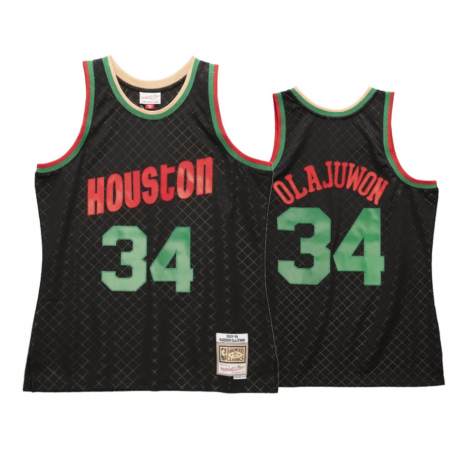 Hakeem Olajuwon 34 Houston Rockets Neapolitan Black Jersey Hardwood Classics
