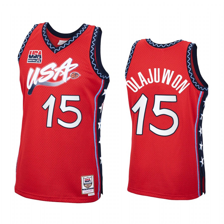 Hakeem Olajuwon USA Team #15 Red 1996 Olympics  Throwback Jersey