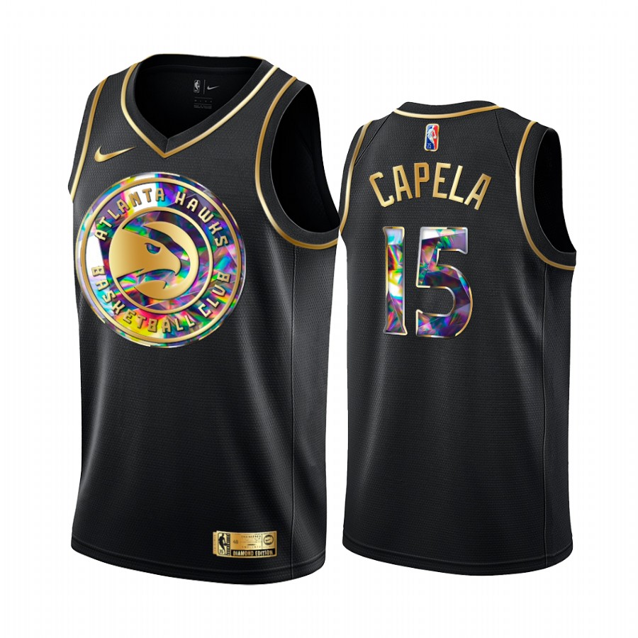 Hawks Clint Capela Diamond Logo Black 2021-22 Jersey NBA 75th Season