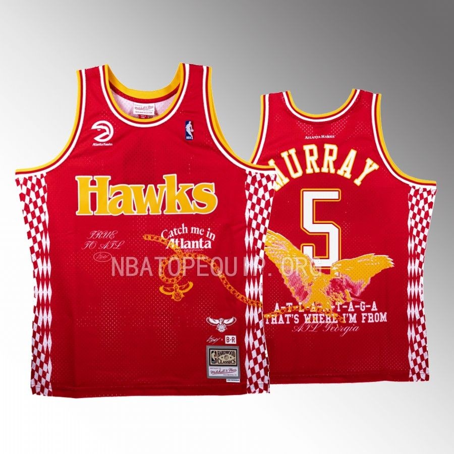 Hawks x Lil Baby NBA BR Remix Dejounte Murray Red Jersey #5 Limited Edition