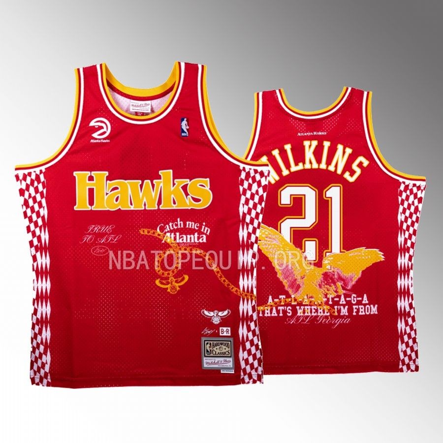 Hawks x Lil Baby NBA BR Remix Dominique Wilkins Red Jersey #21 Limited Edition