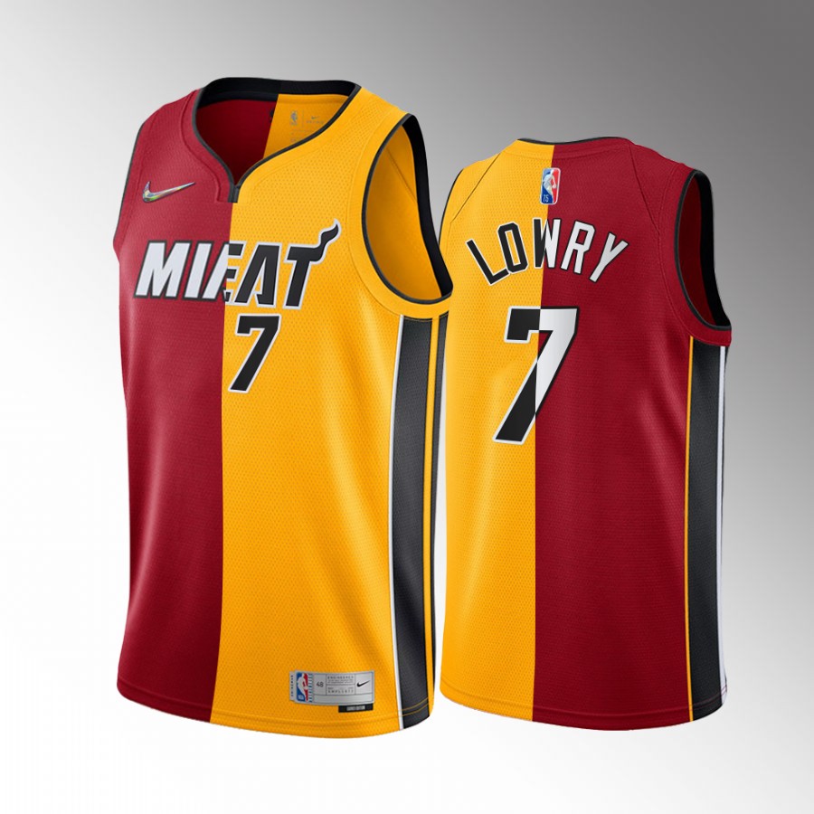 Heat Kyle Lowry Earned Split Statement Red Gold Jersey Diamond