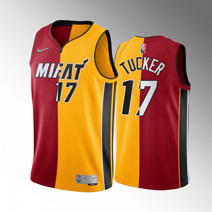 Heat P.J. Tucker Earned Split Statement Red Gold Jersey Diamond