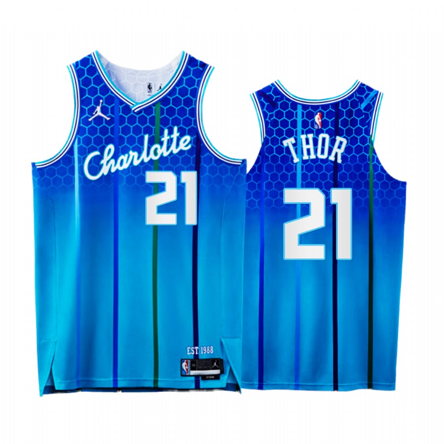Hornets #21 JT Thor Teal Jersey NBA 75th City Edition 2021-22