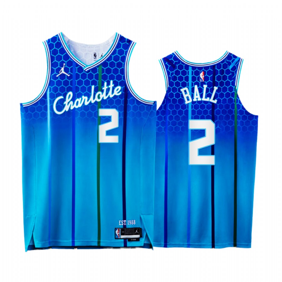 Hornets #2 LaMelo Ball Teal Jersey NBA 75th City Edition 2021-22
