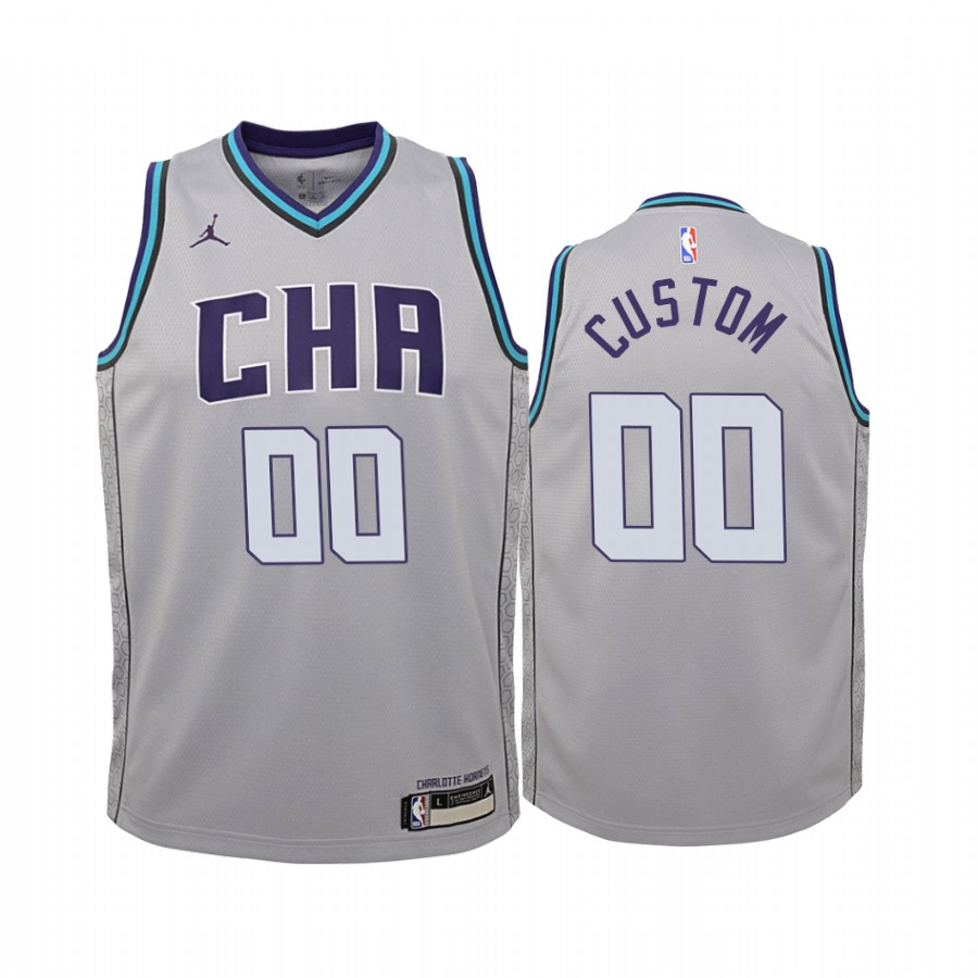 Hornets Custom Youth Jersey City Edition Finished Gray 2019-20