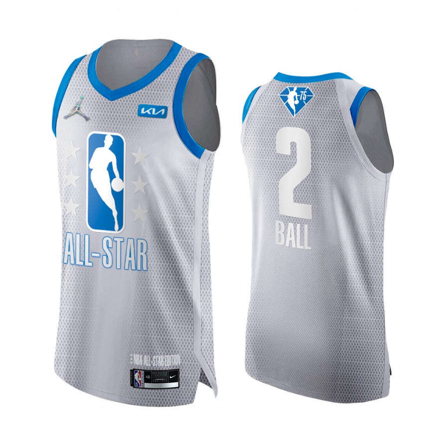 Hornets Lamelo Ball 2022 All-Star Jersey Grey Blue NBA 75th Uniform