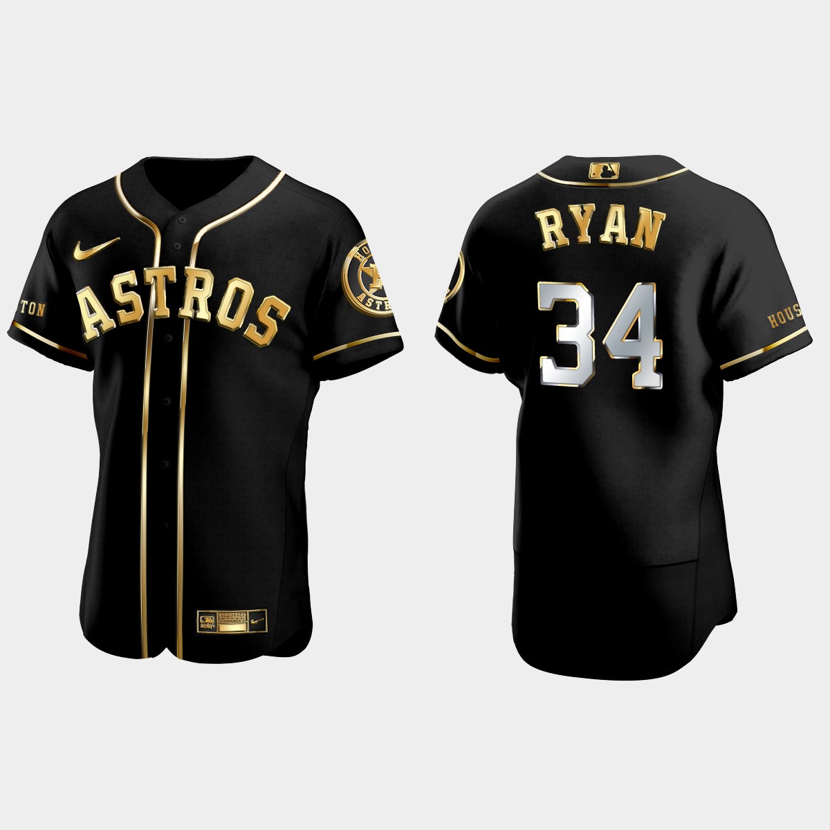 Houston Astros #34 Nolan Ryan Golden Edition Jersey - Black