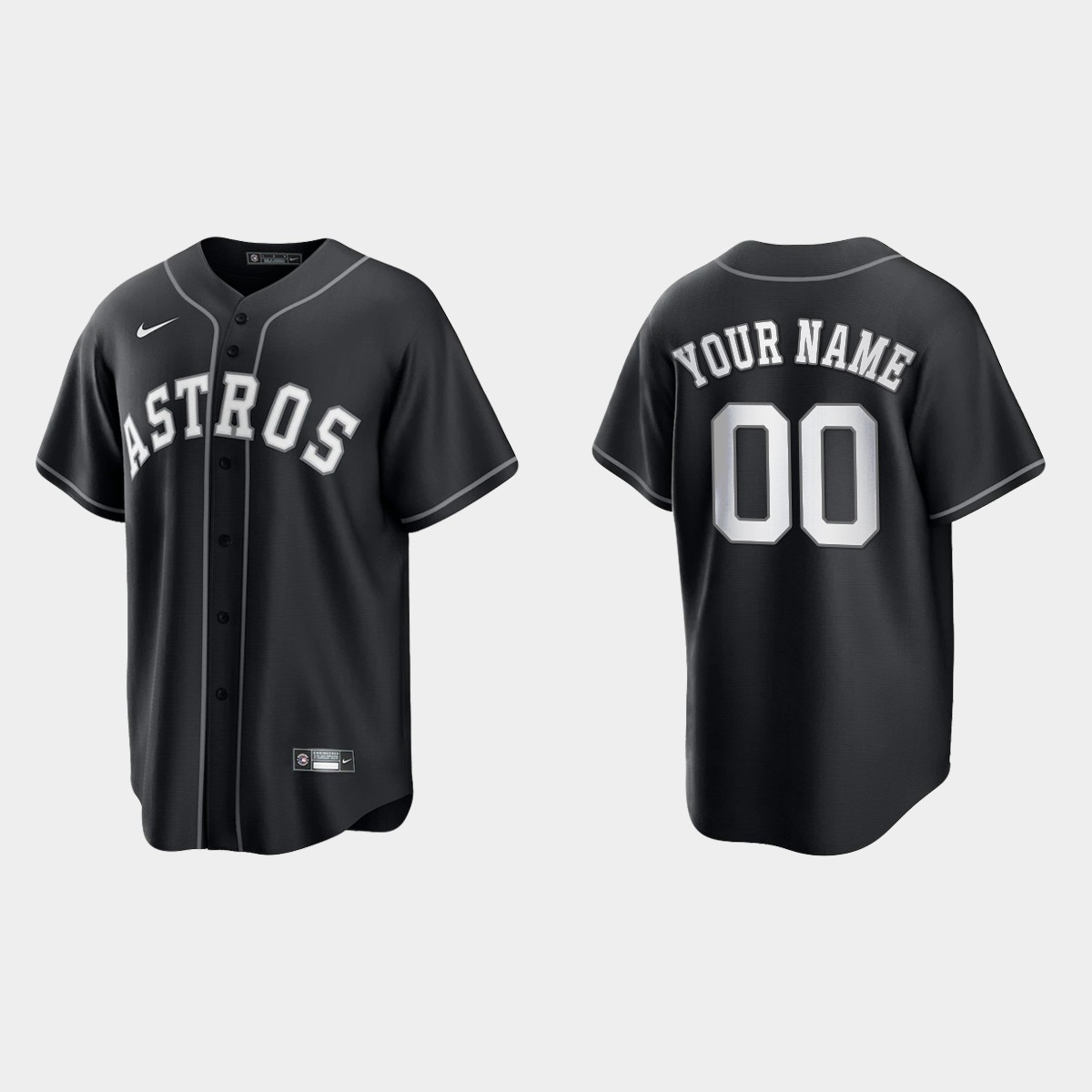 Houston Astros Custom 2021 All Black Fashion Jersey - Black White