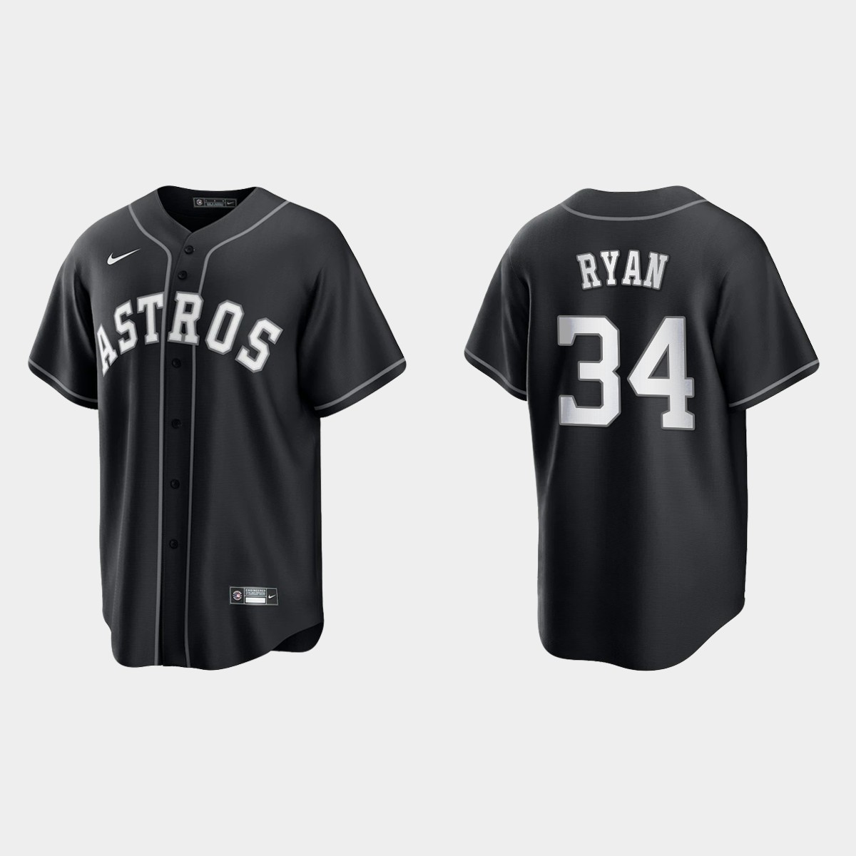 Houston Astros Nolan Ryan 2021 All Black Fashion Jersey - Black White