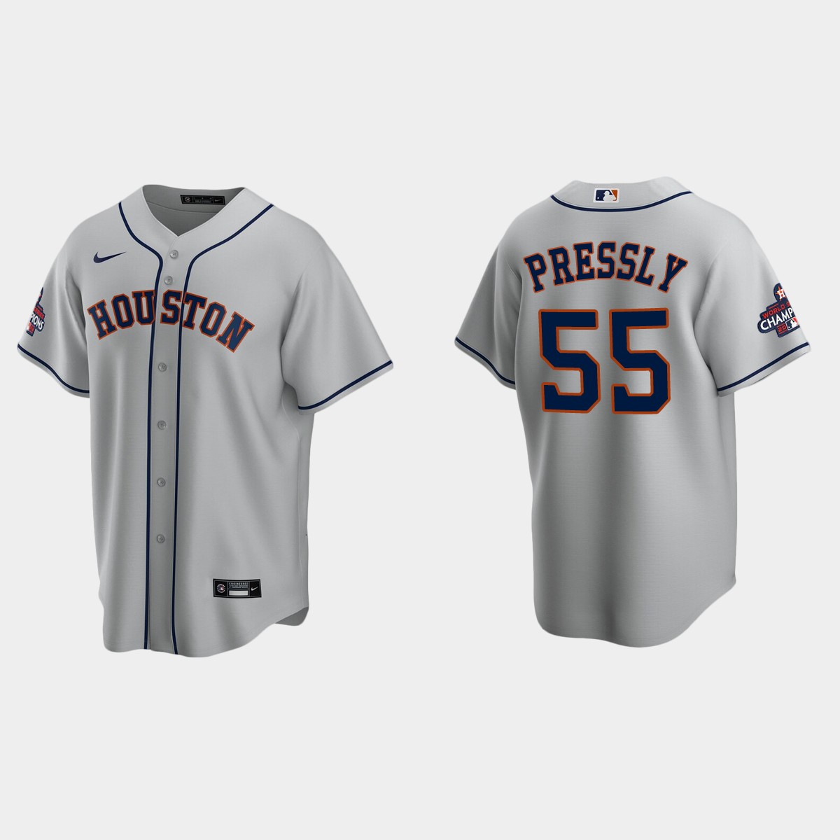 Houston Astros Ryan Pressly 2022 World Series Champions Gray Jersey