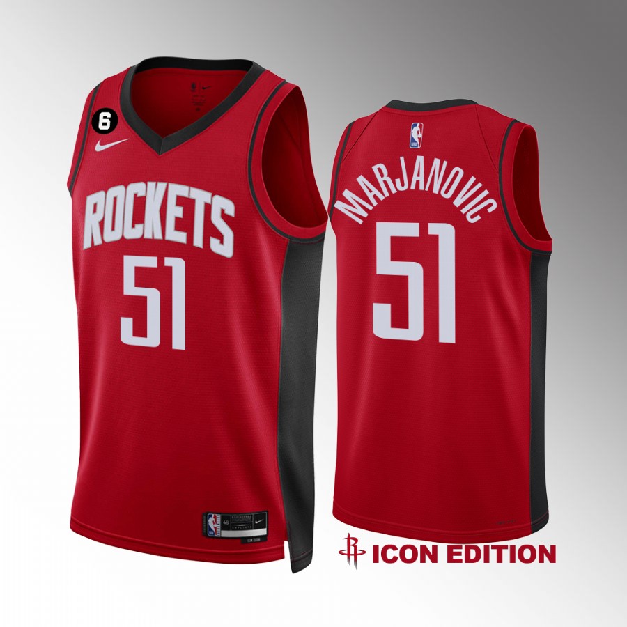 Houston Rockets Boban Marjanovic 2022-23 Icon Edition Red #51 Jersey NO.6 Patch