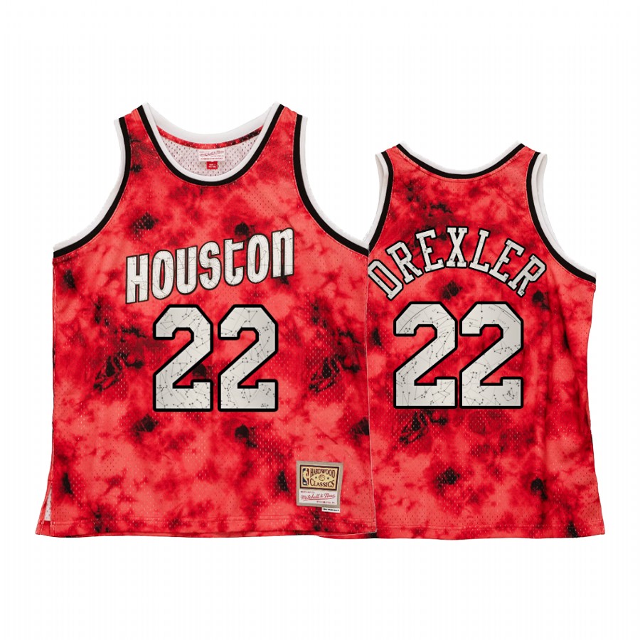 Houston Rockets Clyde Drexler Galaxy Constellation Jersey Men Red Throwback