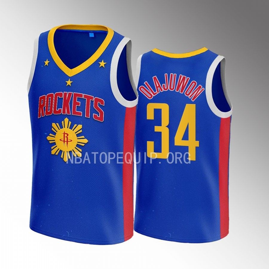Houston Rockets Filipino Heritage Night Hakeem Olajuwon Royal #34 Jersey 2022