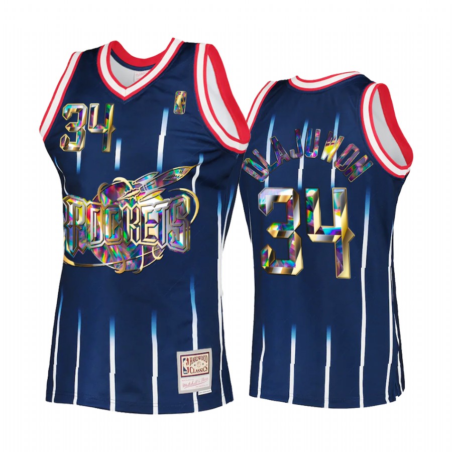 Houston Rockets Hakeem Olajuwon Navy 75th Anniversary Diamond Men Jersey Retro