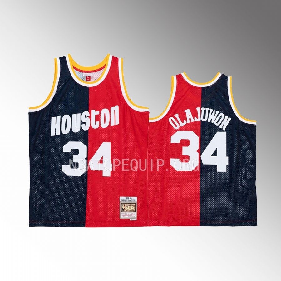 Houston Rockets Hakeem Olajuwon Split #34 Navy Red Hardwood Classics 1993-94 Jersey