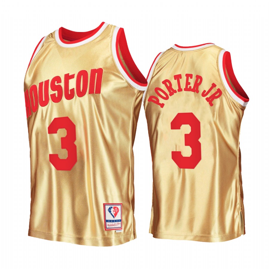 Houston Rockets Kevin Porter Jr. Gold 75th Anniversary Men Jersey Hardwood Classics