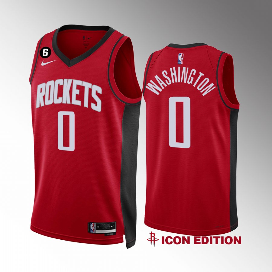 Houston Rockets TyTy Washington 2022-23 Icon Edition Red #0 Jersey NO.6 Patch