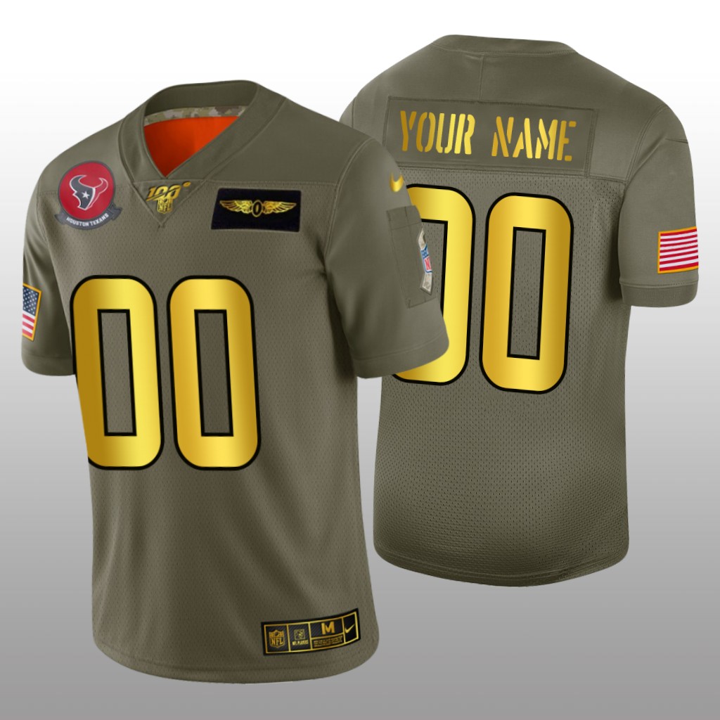 Houston Texans Custom Olive Golden NFL 100 Jersey 2019 Salute to Service - Men's