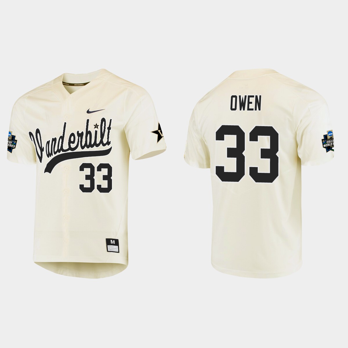 Hunter Owen Vanderbilt Commodores College World Series  Jersey - Cream