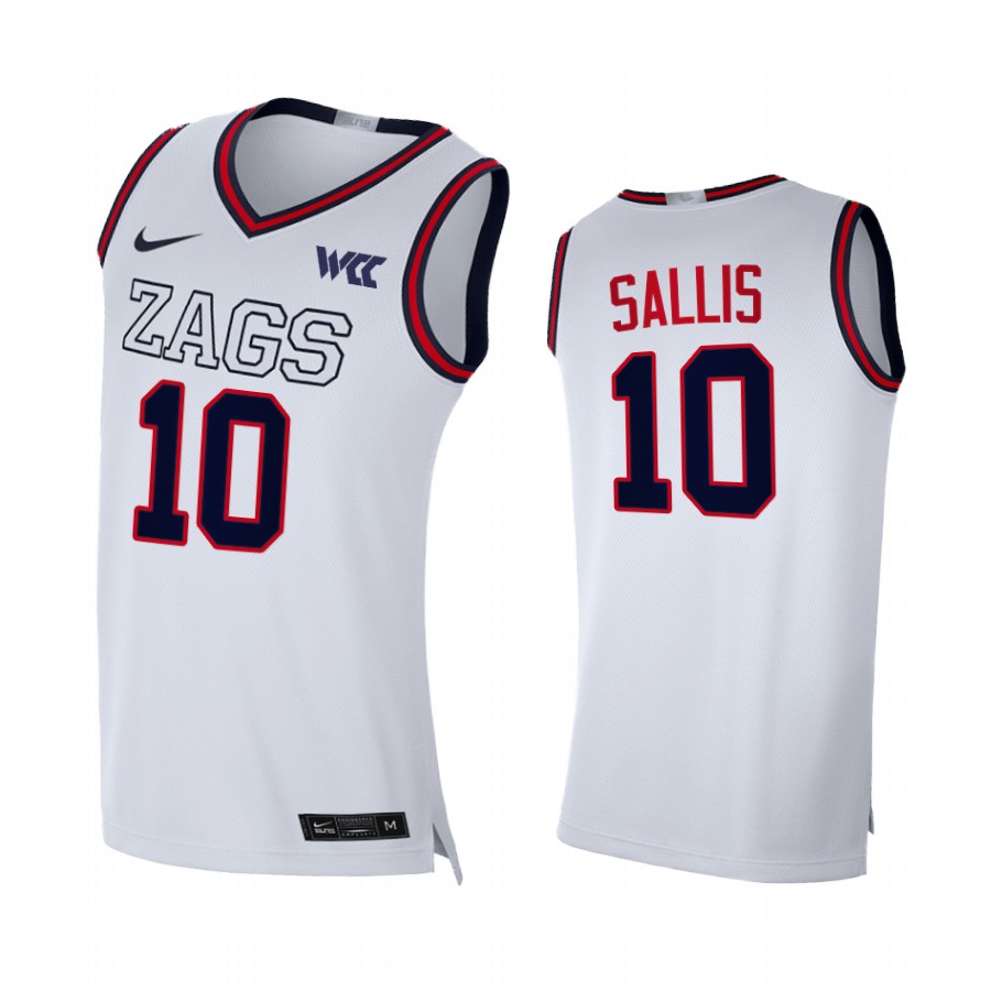 Hunter Sallis Gonzaga Bulldogs White Jersey 2021-22 College