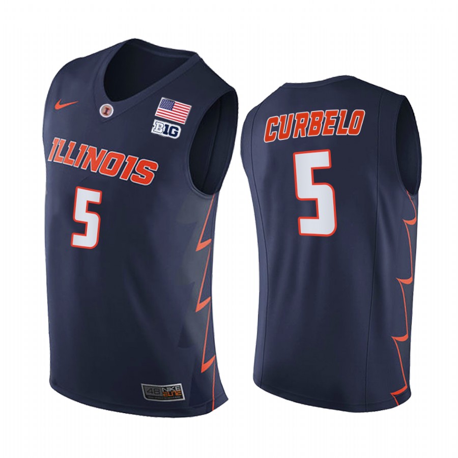 Illinois Fighting Illini 2021 Big10 Regular Season Champions Andre Curbelo #5 Jersey March Madness Navy