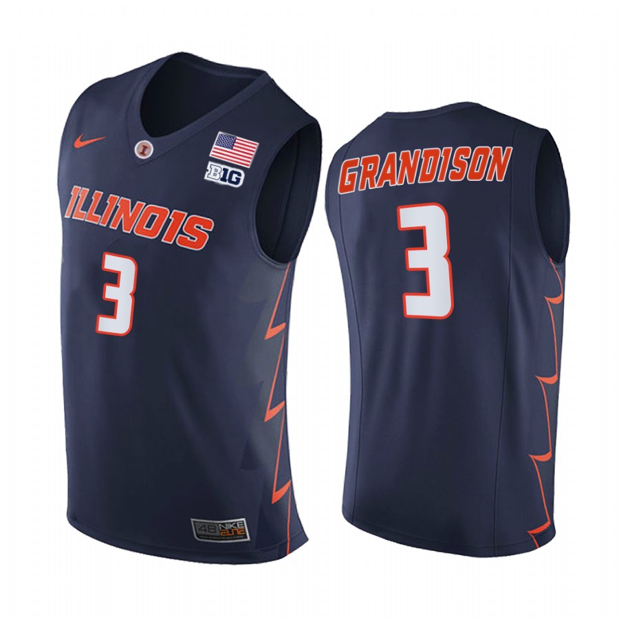 Illinois Fighting Illini 2021 Big10 Regular Season Champions Jacob Grandison #3 Jersey March Madness Navy
