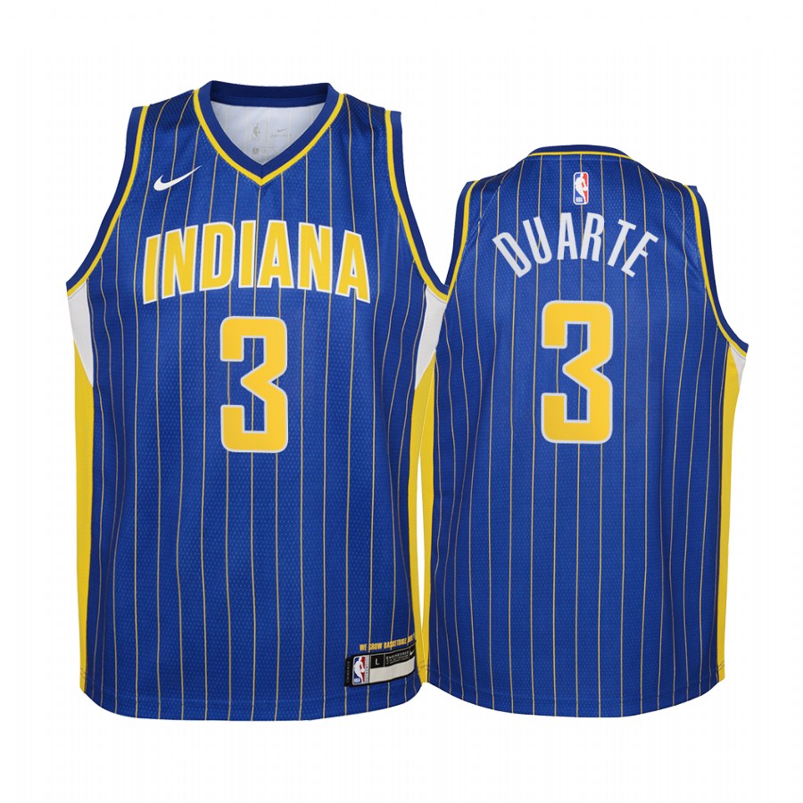 Indiana Pacers Chris Duarte City Edition Blue Youth Jersey 2021 NBA Draft #3