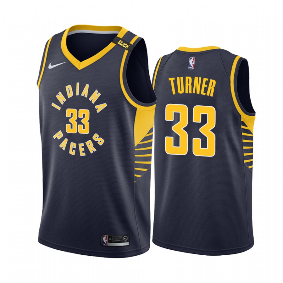 Indiana Pacers Myles Turner #33 Navy honor Slick Leonard Jersey Icon Edition
